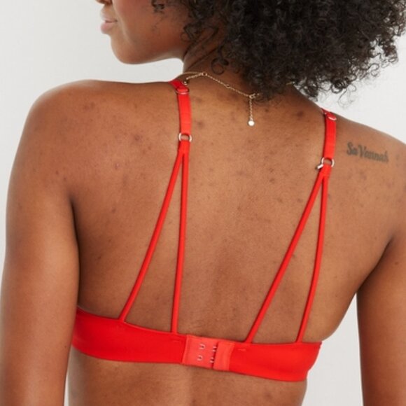 Aerie Real Sunnie Demi Push-Up Strappy Bra Holiday Red 32C - Picture 8 of 13